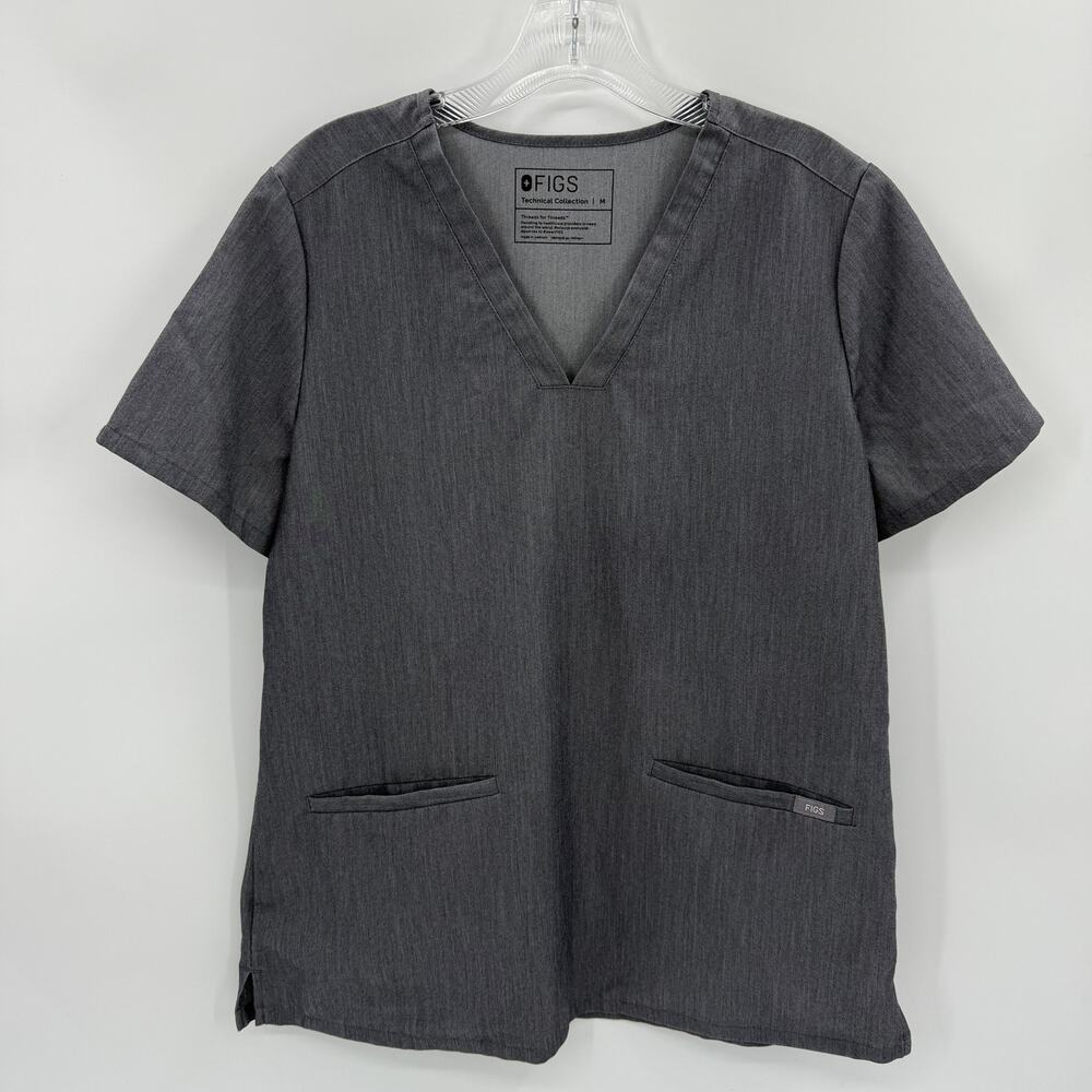 FIGS Womens Casma Three Pocket Scrub Top Size M Grey Short Sleeve FW1100